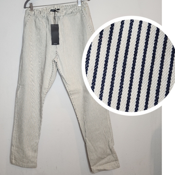 NWT Major Threads Zip Hem Pin Stripe Canvas Denim Pull On Pants XL - Picture 1 of 16